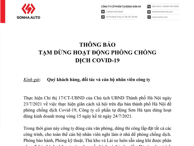 THÔNG BÁO TẠM DỪNG HOẠT ĐỘNG PHÒNG CHỐNG DỊCH COVID-19