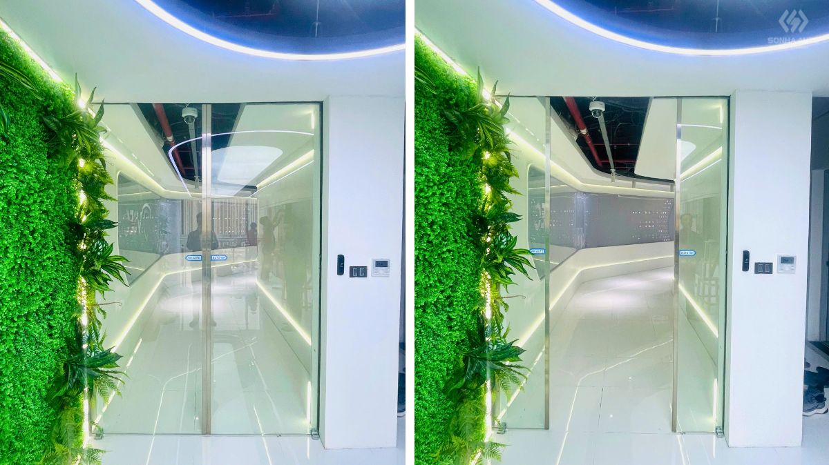 Cửa trượt thẳng NABCO V85SL-S đồng bộ không gian