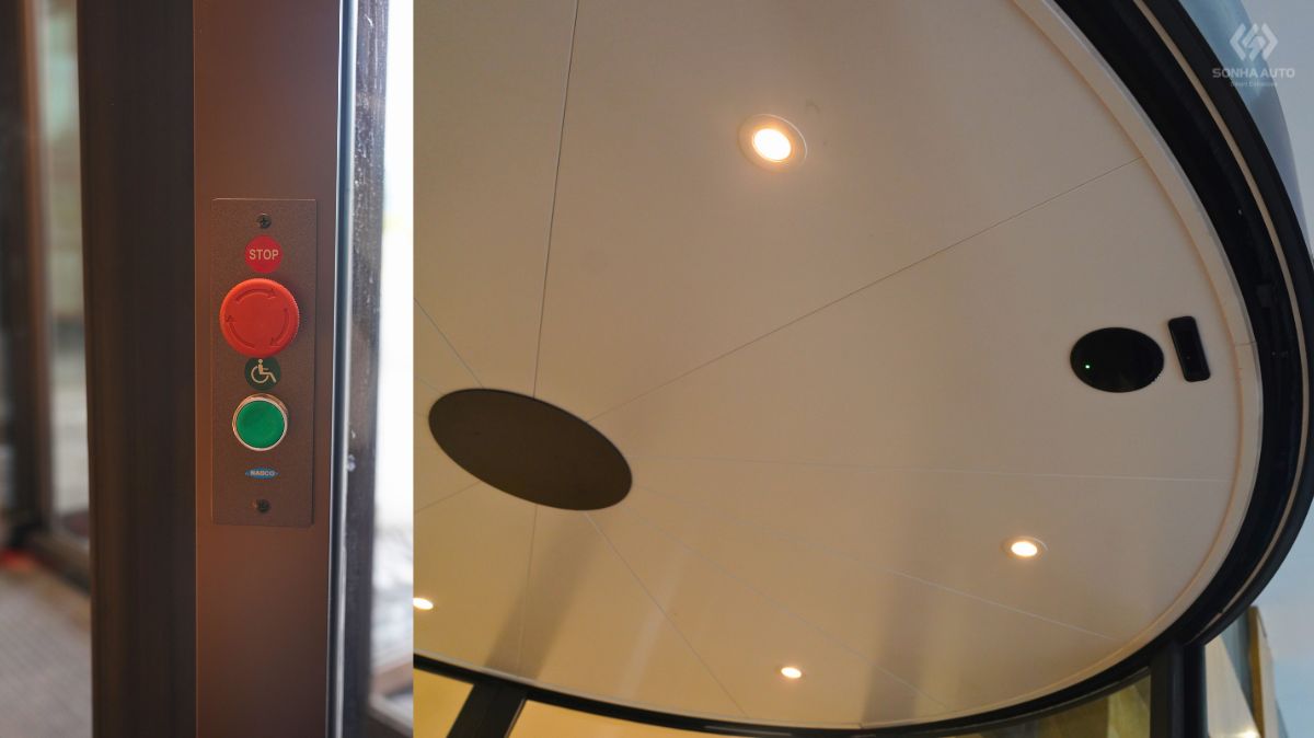 Tính năng an toàn của cửa xoay tự động với cảm biến và chế độ người khuyết tật