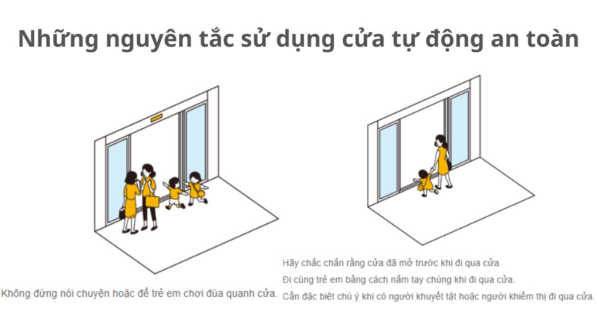Hướng dẫn trẻ em và người sử dụng xe lăn đi qua cửa tự động an toàn Hướng dẫn trẻ em và người sử dụng xe lăn đi qua cửa tự động an toàn